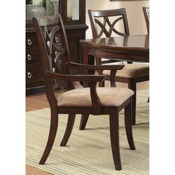 Solid Wooden Arm Chair With Beige Fabric Seat, Cherry Brown & Beige (Set Of 2)