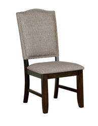Fabric Upholstered Wooden Side Chair with Camelback, Pack of Two, Gray and Walnut Brown