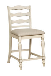 Ladder Back Wooden Counter Height Chair with Fabric Seat, Pack of Two, Antique White and Gray
