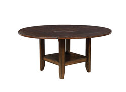 Solid Wood Round Dining Table with Open Shelf Base, Cherry Brown