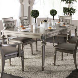 Solid Wood Rectangular Dining Table with Turned Legs, Silver