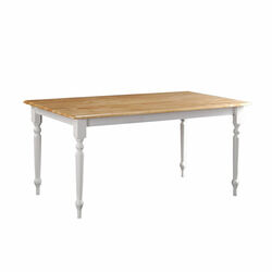 Grained Rectangular Wooden Dining Table with Turned legs, Brown and White