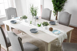 Rectangular Acacia Wood Dining Table With Engraved Tapered Legs, White