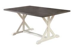 Rectangular Wooden Dining Table with Trestle Base, Gray And White