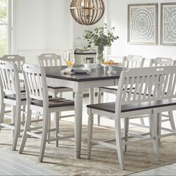 Square Counter Height Table In Dual Color Finish, Dark Brown And Soft Gray