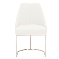 Velvet upholstered Dining Chair With Steel Feet, Silver And White, Set Of Two