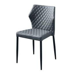 Diamond Tufted Leatherette Dining Chair with Metal Legs, Gray, Set  of Four