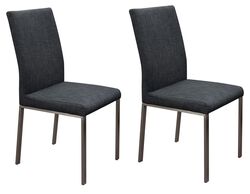 Fabric Upholstered Metal Dining Side Chairs with Back Handle, Gray and Silver, Pack of Two