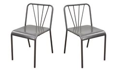 Vintage Style Metal Dining Chairs with Slat Style Back, Gray, Pack of Two