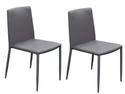 Modern Style Leatherette Upholstered Dining Chairs with Metal Tapered Legs, Gray