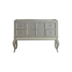 Wooden Server with Four Drawers and Mirror Accents, Champagne Silver