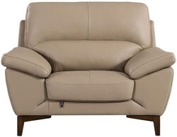 Leatherette Upholstered Wooden Chair with Bustle Back and Wooden Legs, Brown