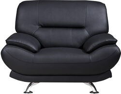 Leather Upholstered Wooden Chair with Bustle Cushion Back and  Pillow Top Armrest, Black