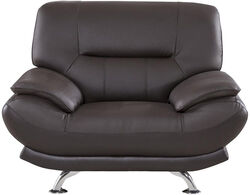 Leather Upholstered Wooden Chair with Bustle Cushion Back and  Pillow Top Armrest, Dark Brown