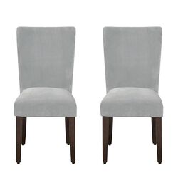 Velvet Upholstered Parson Chair with Wooden Tapered Legs, Gray and Brown, Set of Two