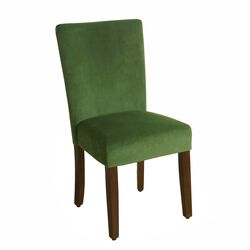 Velvet Upholstered Parson Dining Chair with Wooden Legs, Green and Brown, Set of Two