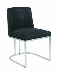 Leatherette Upholstered Dining Chair with Metal Cantilever Base, Black and Silver