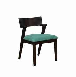 Wooden Dining Chair with Fabric Upholstered Padded Seat, Teal Blue and Brown, Set of Two