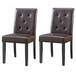 Leatherette Dining Chair with Tufted Back, Set of 2, Espresso Brown