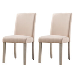 Fabric Upholstered Wooden Dining Chair, Set of 2, Gray and Beige