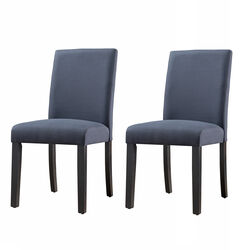 Fabric Upholstered Wooden Dining Chair, Set of 2, Dark Gray and Black