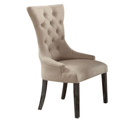 Wooden Dining Chairs with Button Tufting, Set of Two, Beige and Brown