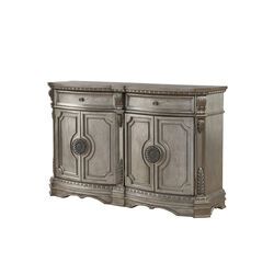 Wooden Server Buffet with Storage Space and Raised Moldings, Gold