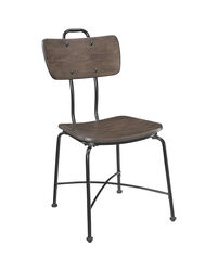 Wood and Metal Dining Side Chairs, Set of Two, Brown and Black