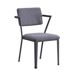 Fabric Upholstered Metal Dining Chair, Set of 2, Gray and Black