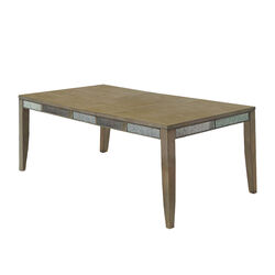 Wooden Dining Table with Mirror Panel Inserts, Antique Gold