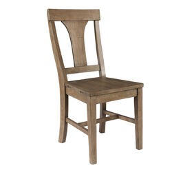 Reclaimed Wood Dining Chair with Fiddle Back, Set of 2,Distressed Gray