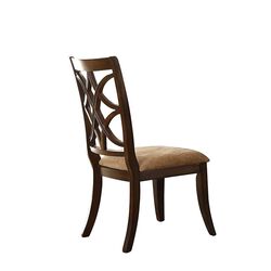 Solid Wooden Side Chair With Beige Fabric Seat, Cherry Brown & Beige (Set Of 2)