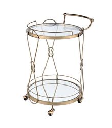 Serving Cart with 2 Glass Shelves and Caster Support, Gold and Clear