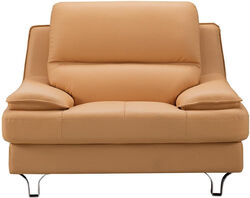 Leather Upholstered Chair with Spilt Back, Pillow Top Armrest and Steel Feet, Yellow