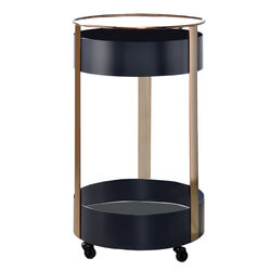 Round Metal Frame Serving Cart with Casters and Open Shelf, Black and Gold
