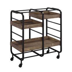 Metal Frame Serving Cart with 3 Open Storage and Casters, Brown and Black