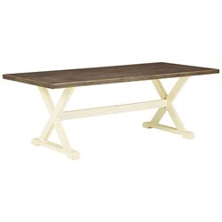 Wood Like Aluminum Frame Dining Table with X Legs, Brown and White