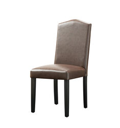 Leatherette Wooden Frame Dining Chair with Scalloped Back, Set of 2, Brown