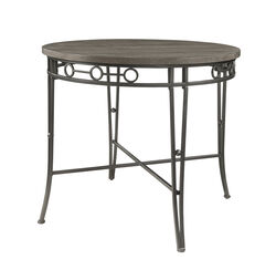 Counter Height Dining Table with Round Top and Geometric Metal Accents,Gray