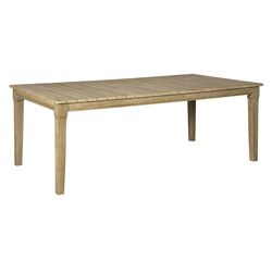 Rectangular Slatted Wooden Frame Dining Table with Umbrella Hole, Oak Brown