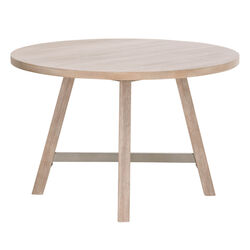 Grained Round Wooden Frame Dining Table with Metal Cross Bar, Brown