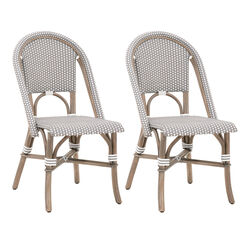 Rattan Dining Chair with Woven Back and Seat, Set of 2, Gray and White