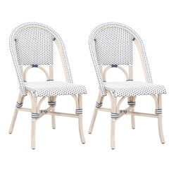Rattan Dining Chair with Woven Back and Seat, Set of 2, Blue and White