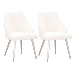 Channel Tufted Dining Chair with Metal Legs, Set of 2, White and Silver
