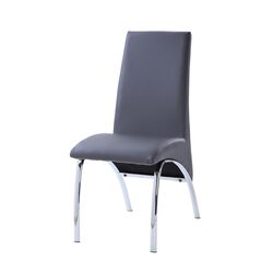 Leatherette Dining Chair with Metal Legs, Set of 2, Gray and Chrome