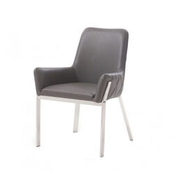 Bonded Leather Dining Chair with Flared Armrest and Metal Legs, Gray - BM219289