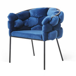 Fabric Dining Chair with Honeycomb Design Padded Backrest, Blue and Black - BM219302