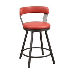 Leatherette Counter Height Chair with Metal Slanted Legs, Set of 2, Red