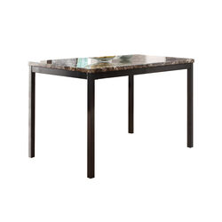 Faux Marble Top Dining Table with Metal Straight Legs, Brown and Black