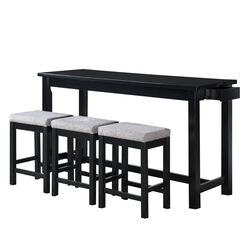 1 Drawer Counter Height Table with Backless Stools,Set of 4, Black and Gray